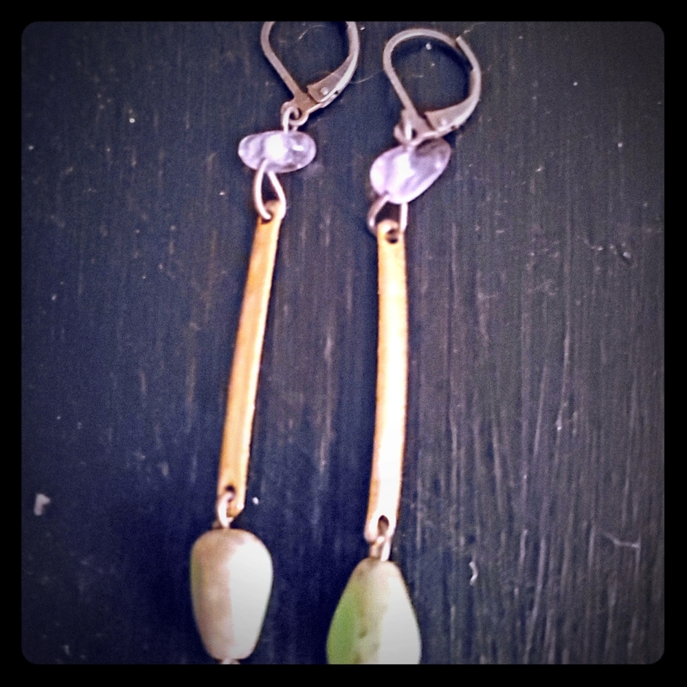Antique brass and amethyst earrings